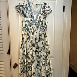 Max Studio Blue Cream Flutter Sleeve Sundress